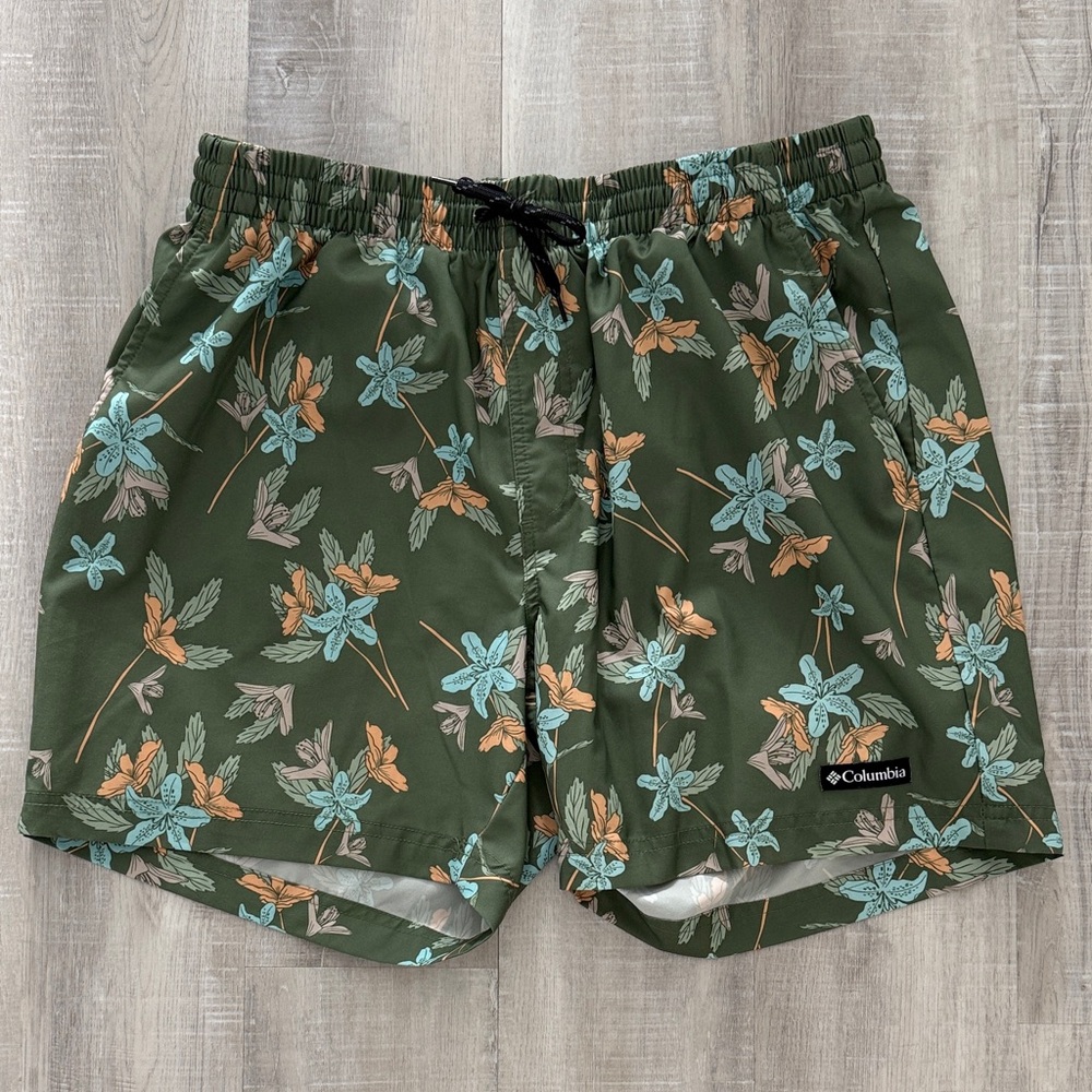 Columbia Men's Olive Floral Swim Trunks